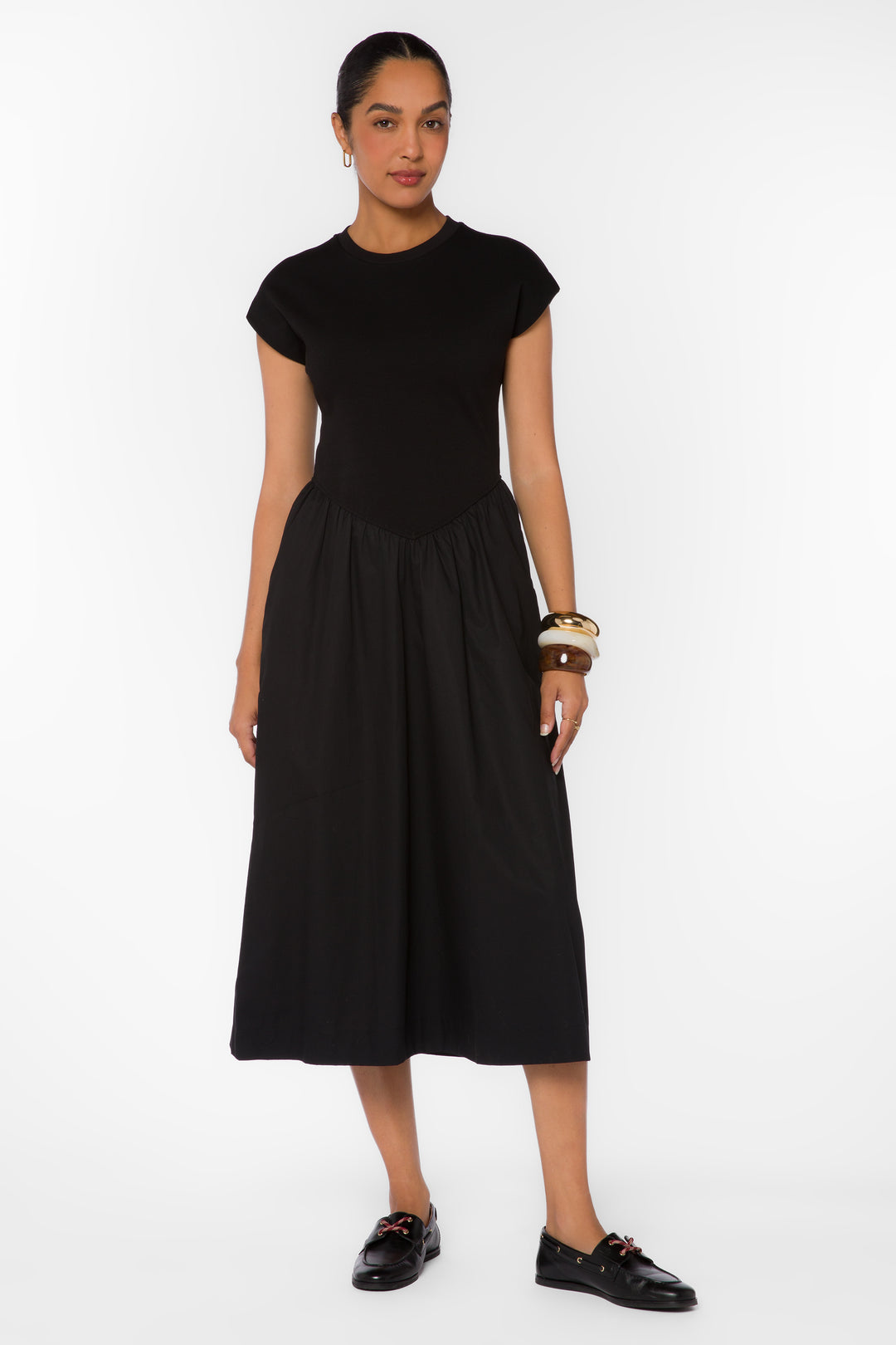Alise Cotton Black Midi Dress