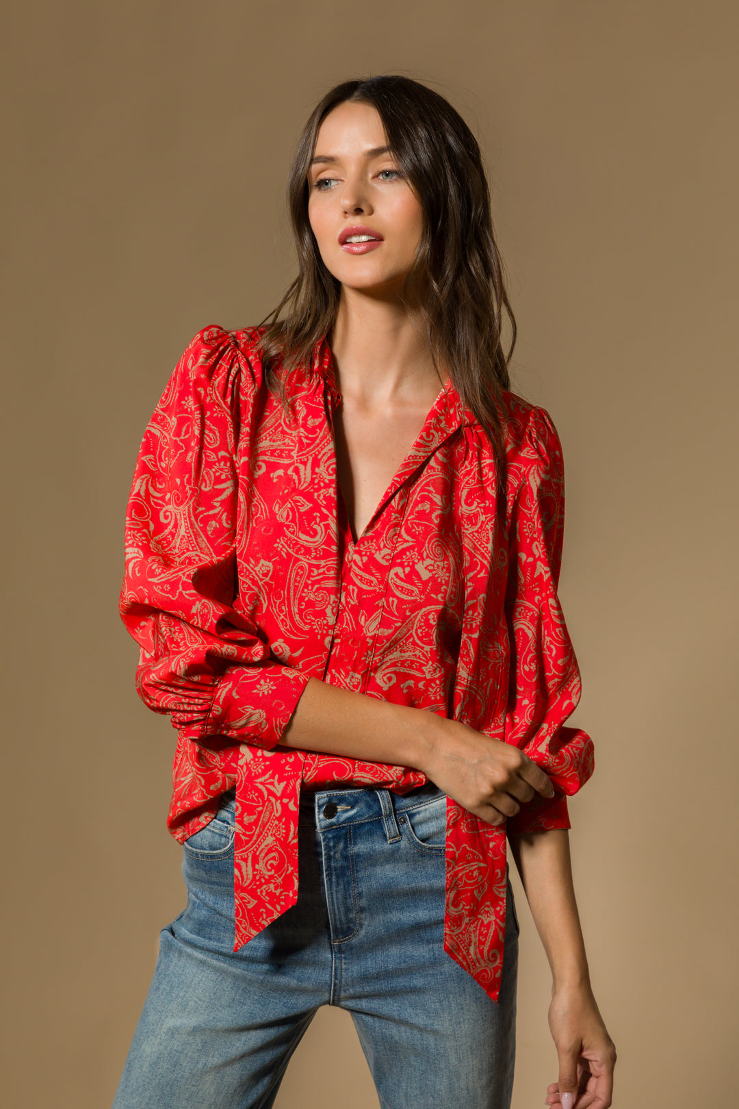 Anastasia Red Paisley Blouse - Tops - Velvet Heart Clothing