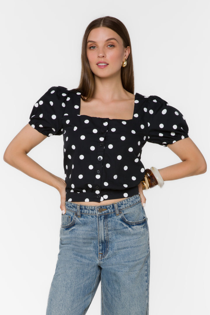 Bethie Black Dotted Top - Tops - Velvet Heart Clothing