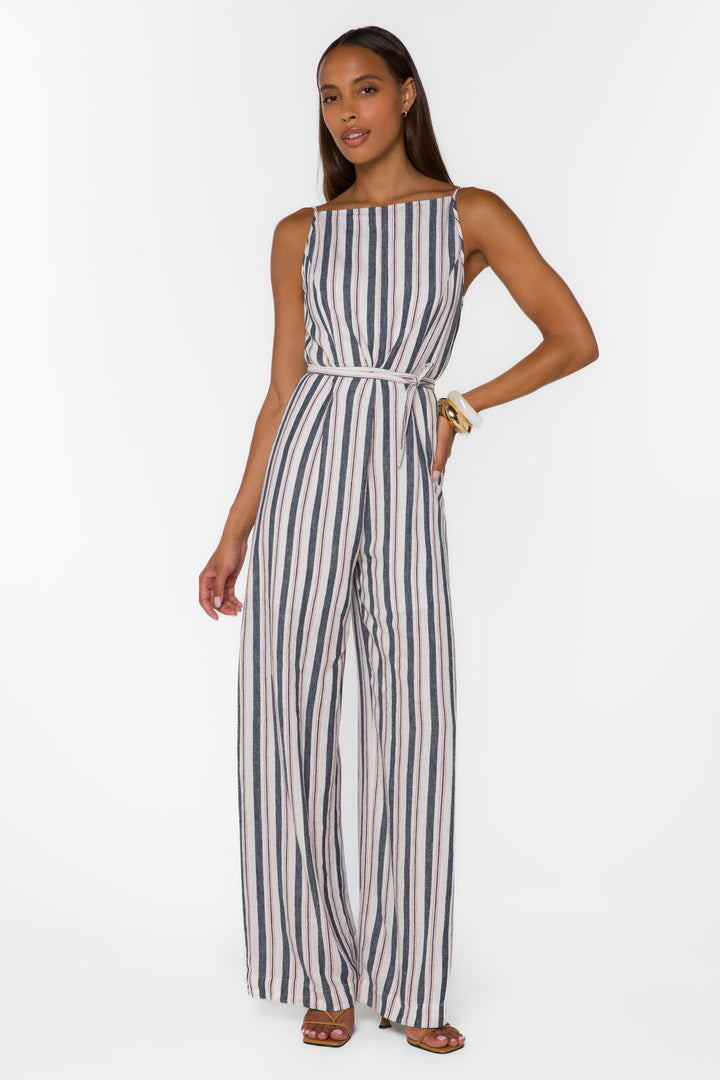 Brenna Blue Stripe Jumpsuit - Jumpsuits & Rompers - Velvet Heart Clothing