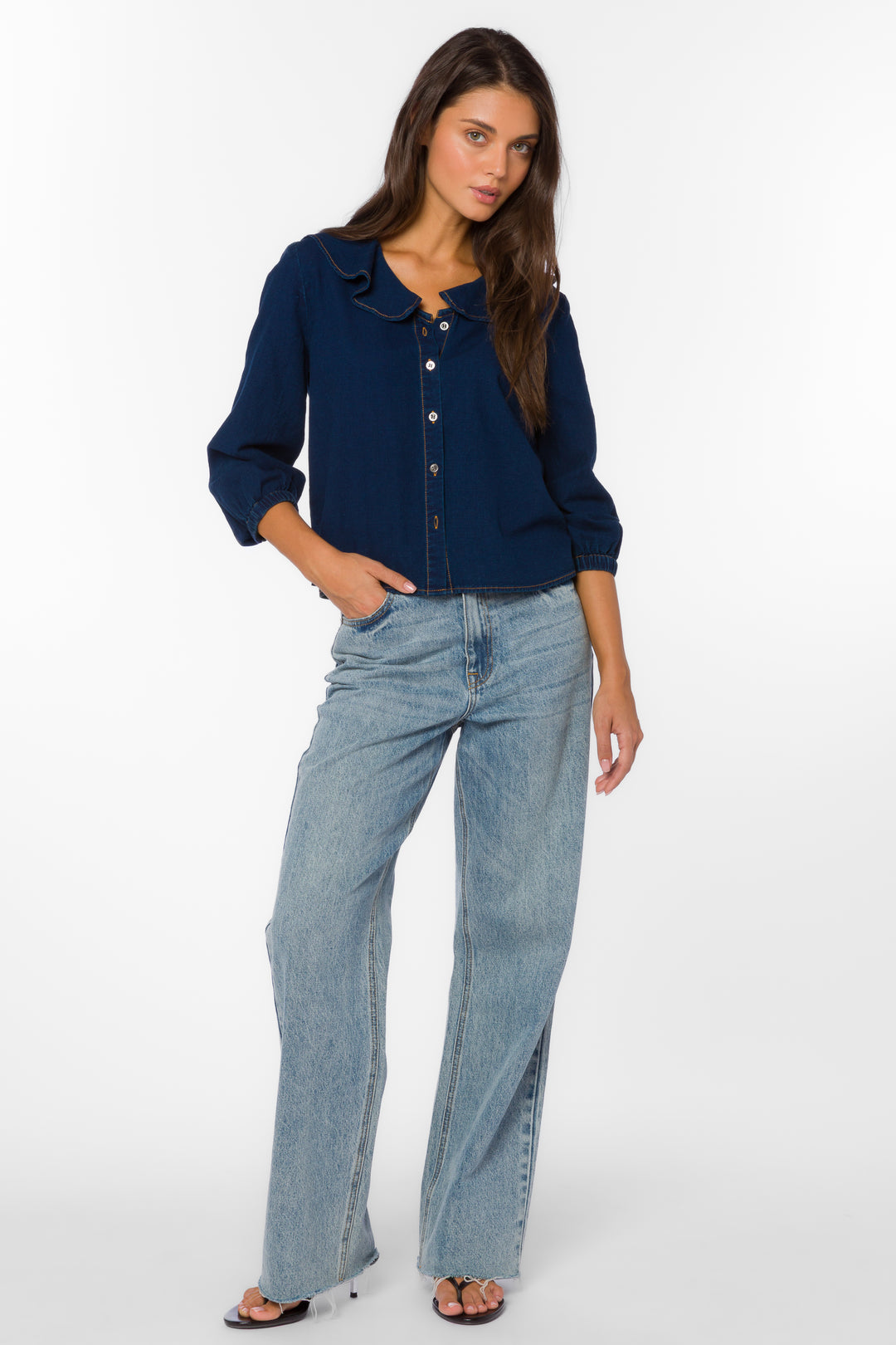 Castania Dark Blue Blouse - Tops - Velvet Heart Clothing