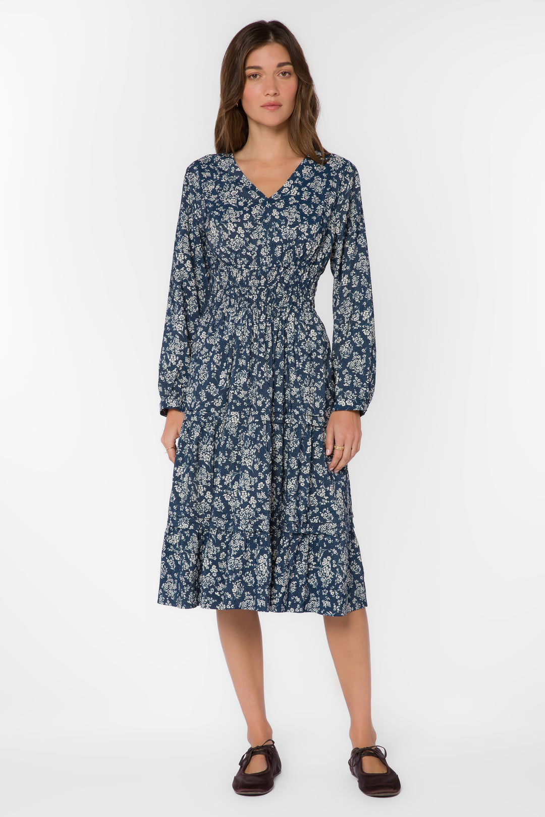 Cordero Navy Floral Midi Dress