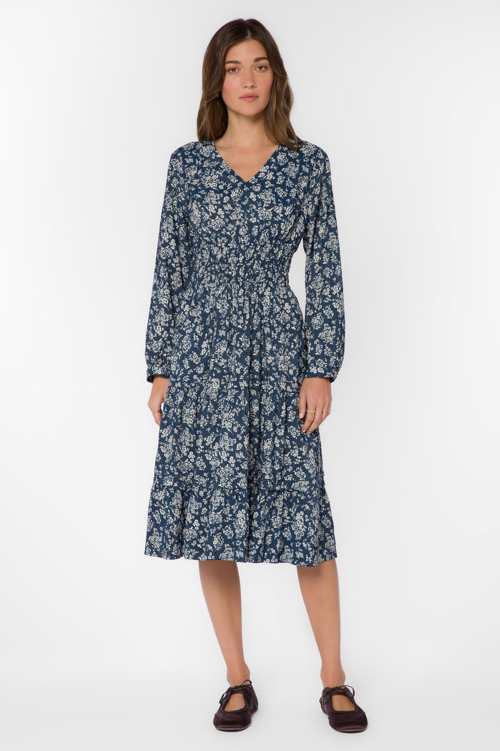 Cordero Navy Floral Midi Dress