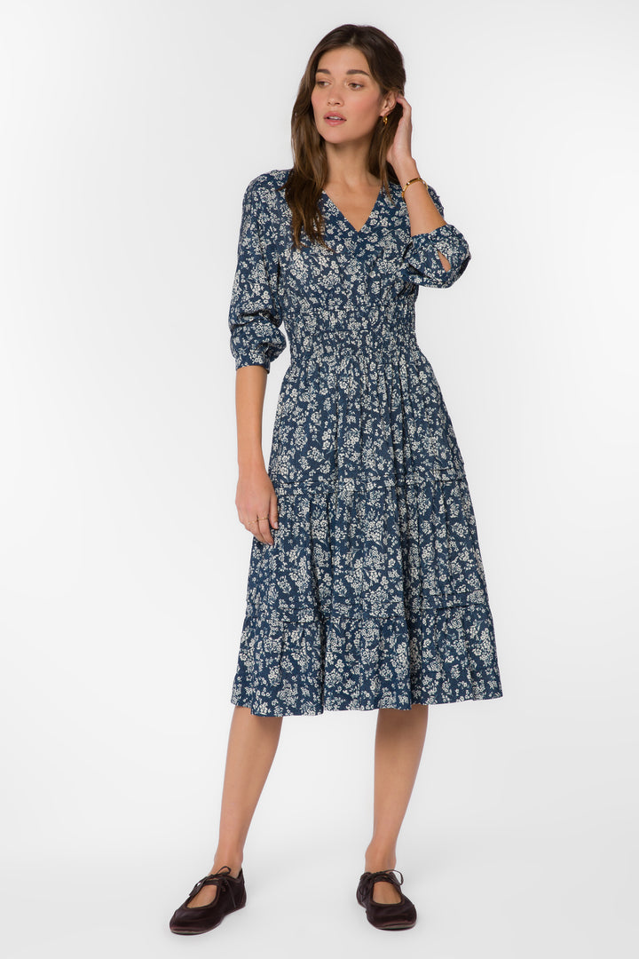 Cordero Navy Floral Midi Dress