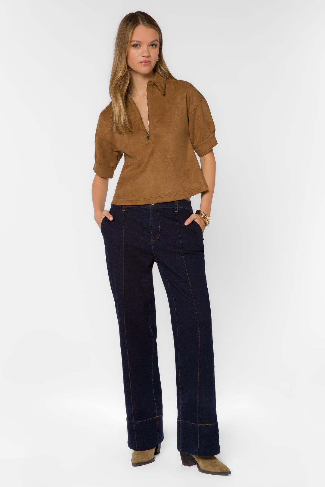 Elvie Camel Suede Top