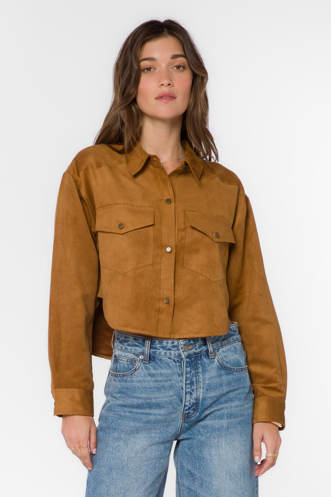 Enya Brandy Microsuede Crop Shirt