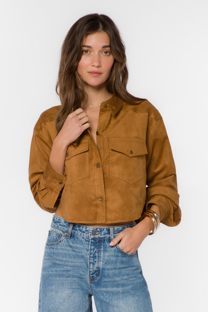 Enya Brandy Microsuede Crop Shirt