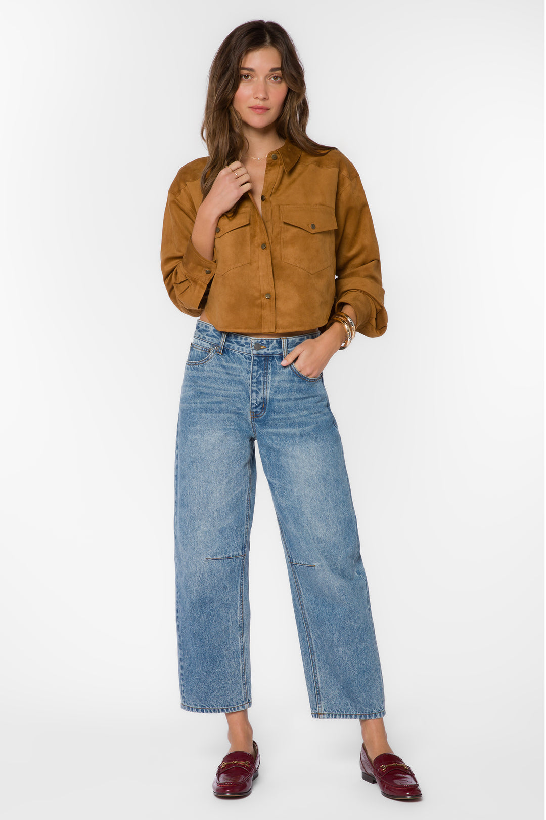 Enya Brandy Microsuede Crop Shirt