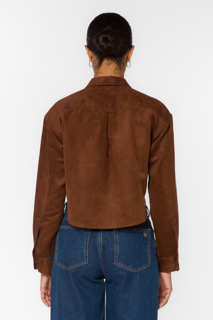 Enya Chocolate Microsuede Crop Shirt