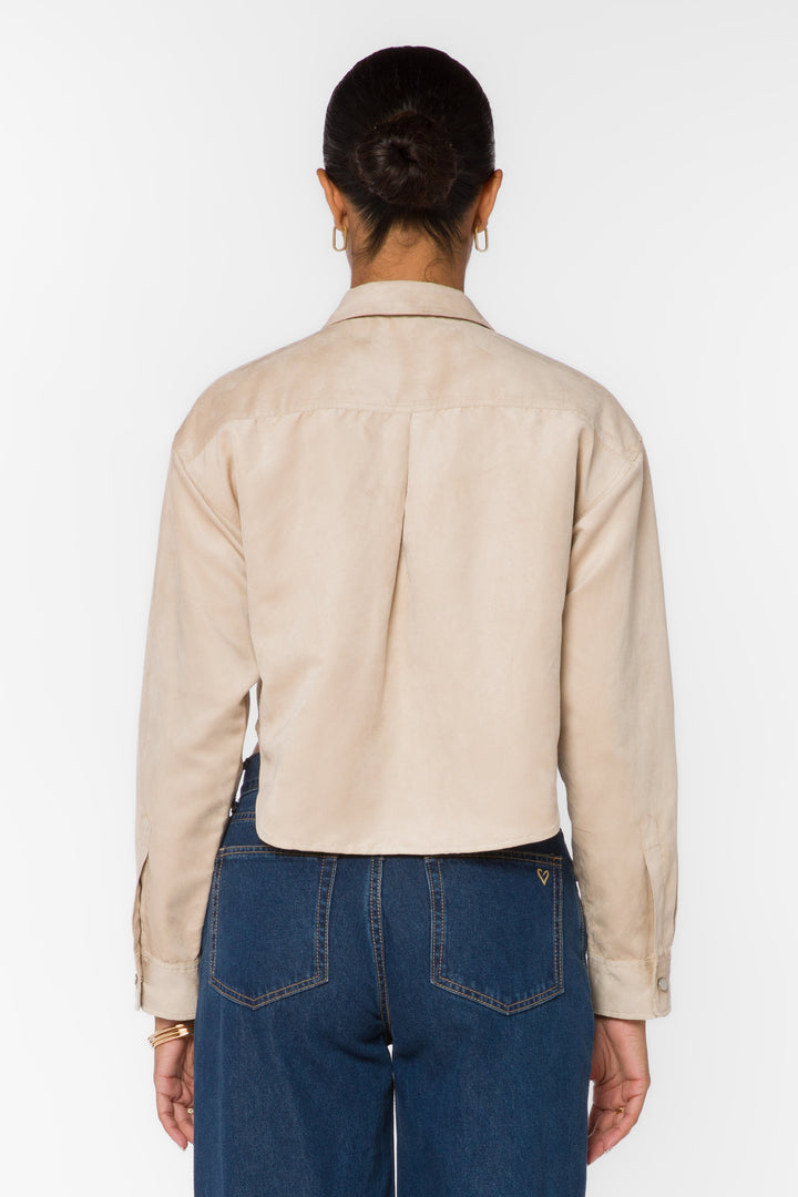 Enya Ecru Microsuede Crop Shirt