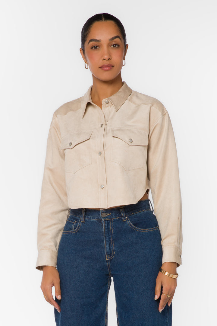 Enya Ecru Microsuede Crop Shirt