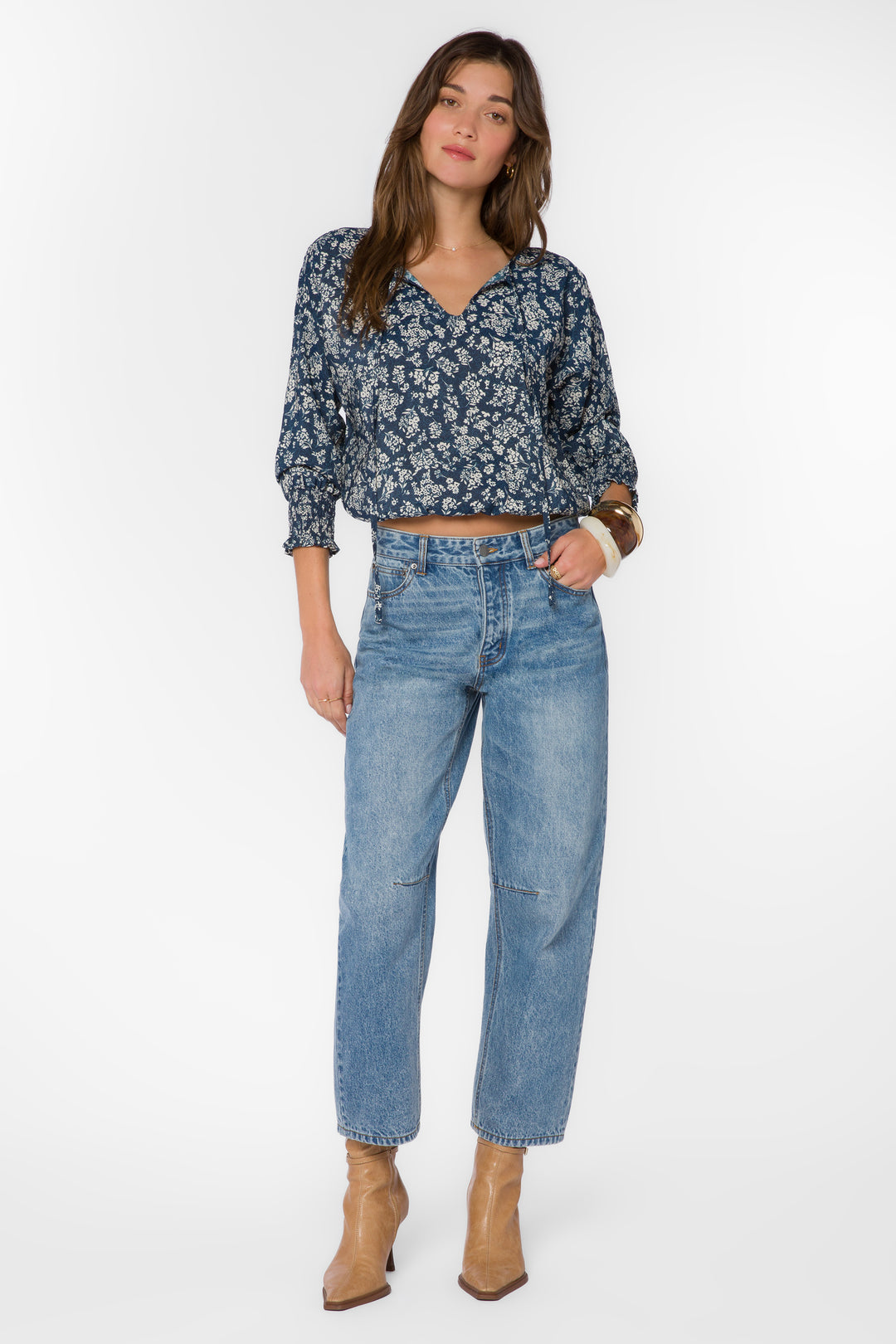 Freya Navy Cropped Floral Top