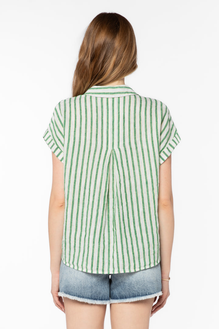 Kirsty Green Stripe Shirt - Tops - Velvet Heart Clothing