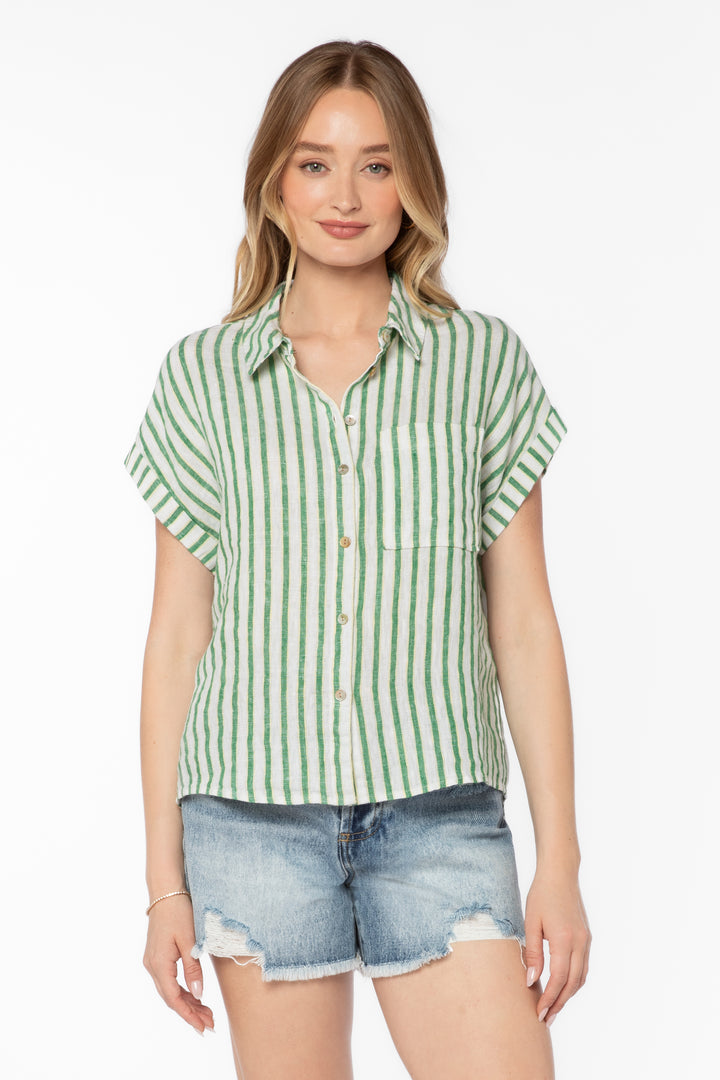 Kirsty Green Stripe Shirt - Tops - Velvet Heart Clothing