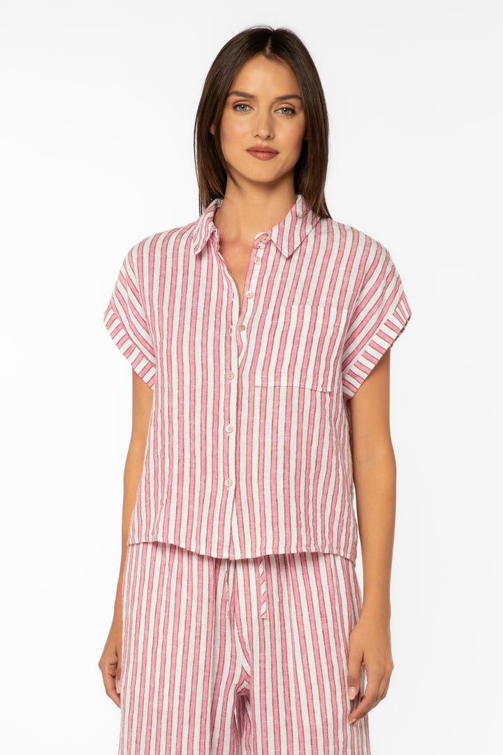 Kirsty Pink Stripe Shirt - Tops - Velvet Heart Clothing