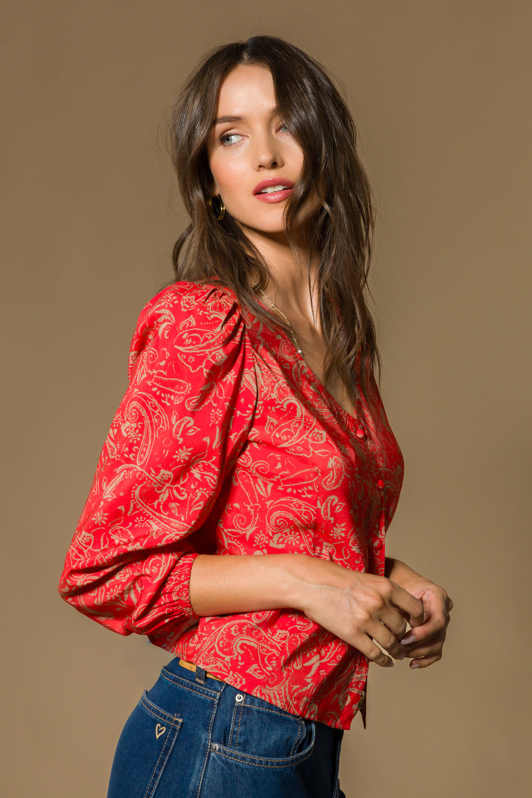 Lakota Red Paisley Blouse - Tops - Velvet Heart Clothing