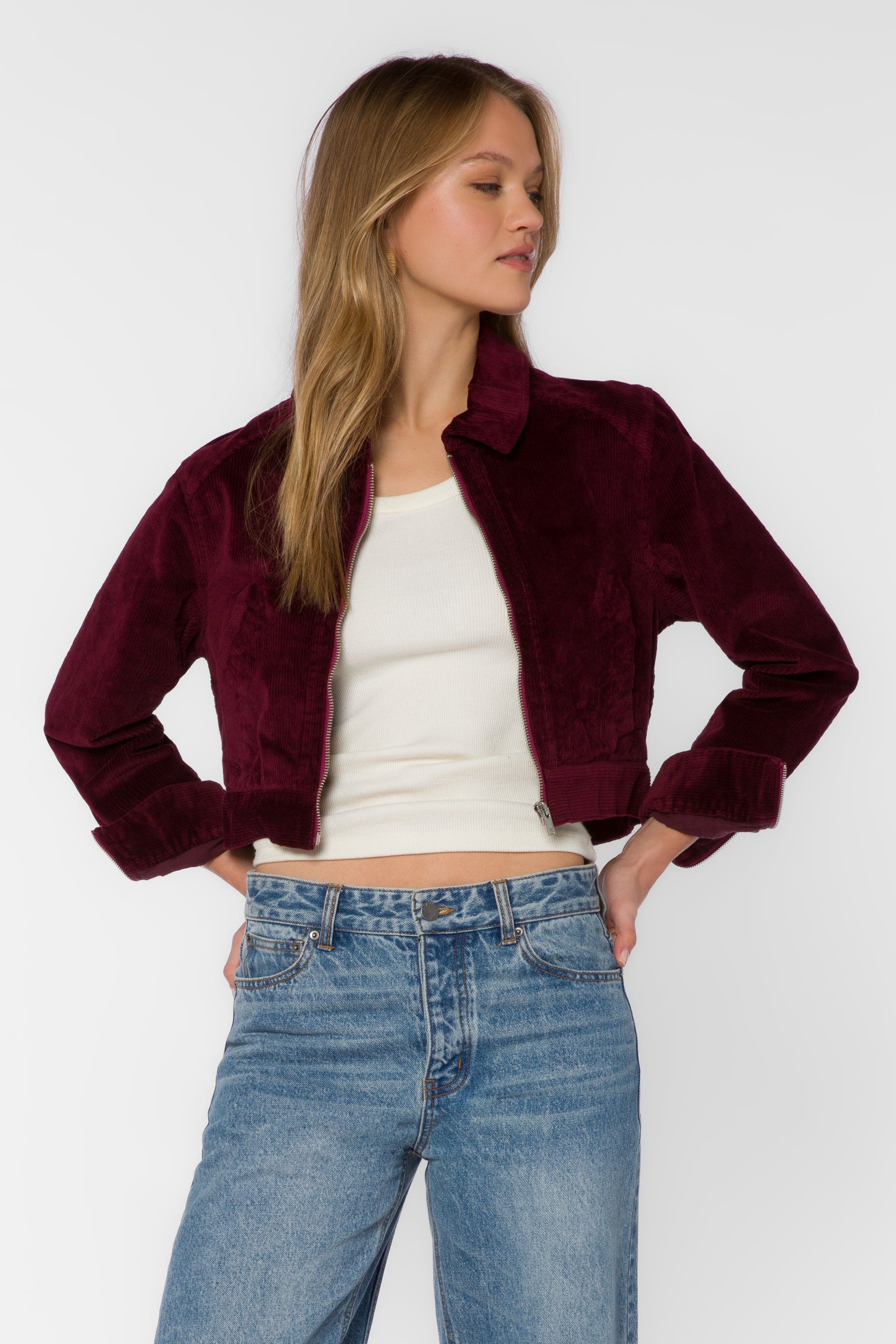 Liesel Wine Corduroy Cropped Jacket