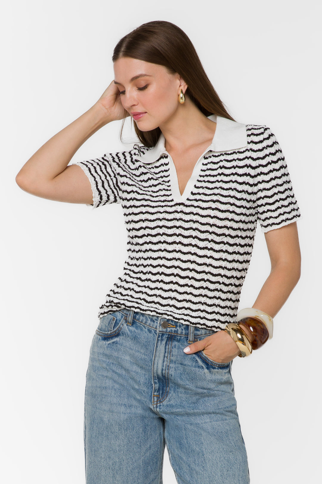 Lucy Black Striped Top - Tops - Velvet Heart Clothing