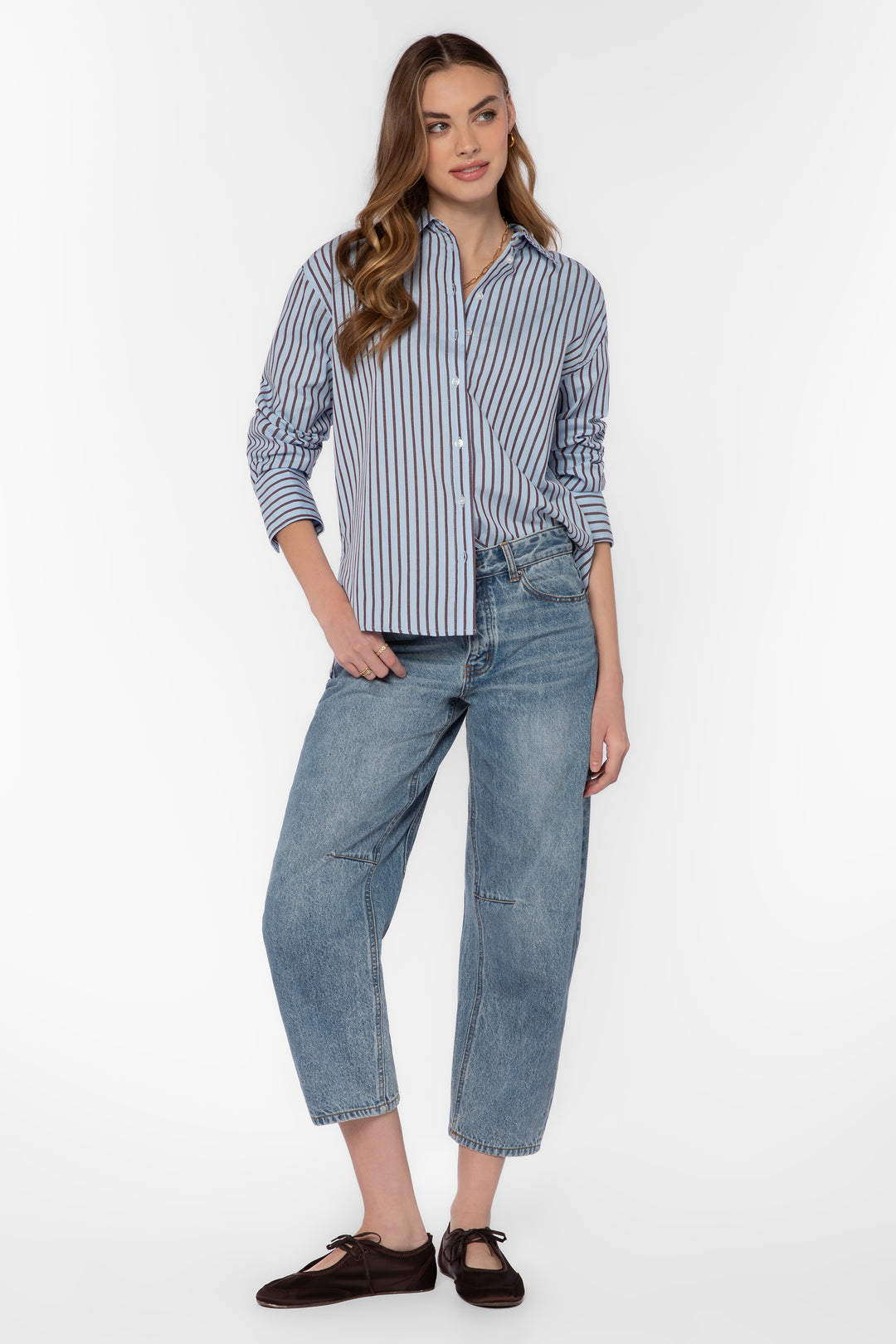 Pemberly Blue Stripe Cotton Poplin Shirt