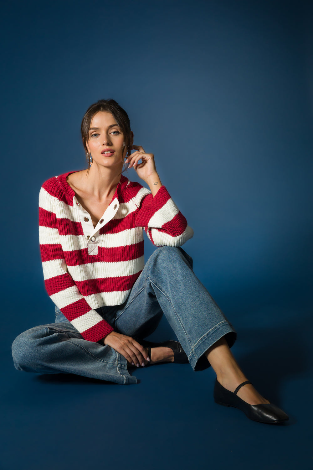 Sapphire Red Stripe Sweater - Sweaters - Velvet Heart Clothing