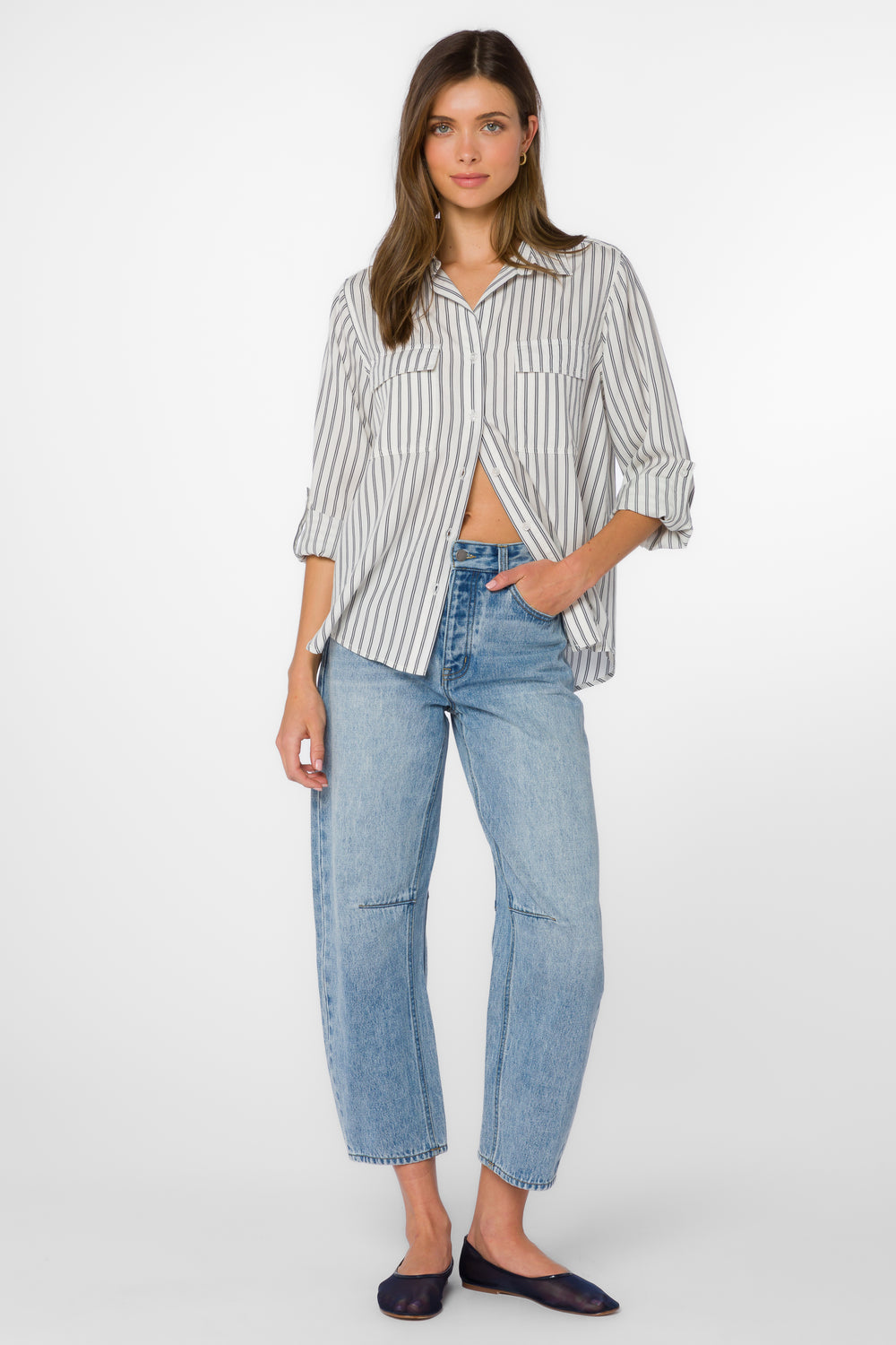 Talma Indigo Stripe Shirt - Tops - Velvet Heart Clothing